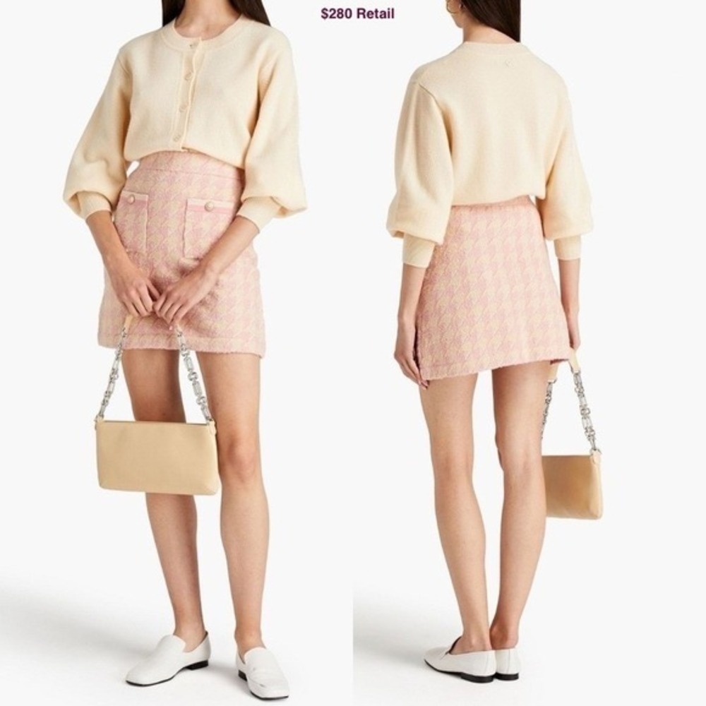 SANDRO Louisa Houndstooth Jacquard-Knit Mini Skirt 4(S) Pink Coquette Preppy NEW